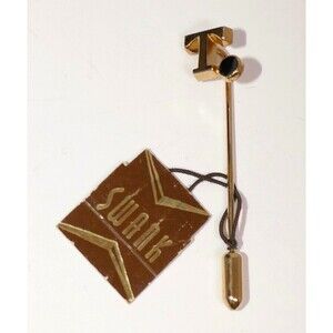 Swank Gold Tone Letter T Black Enamel Stick Pin Lapel Pin